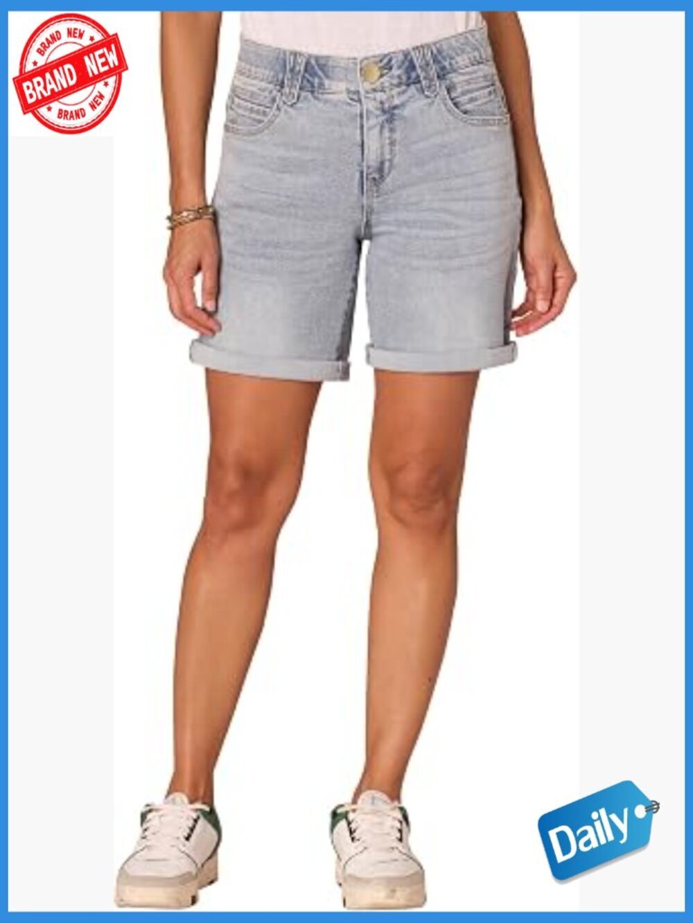 Mid-Rise Roll Cuff Denim Shorts with Ab Solution Technology